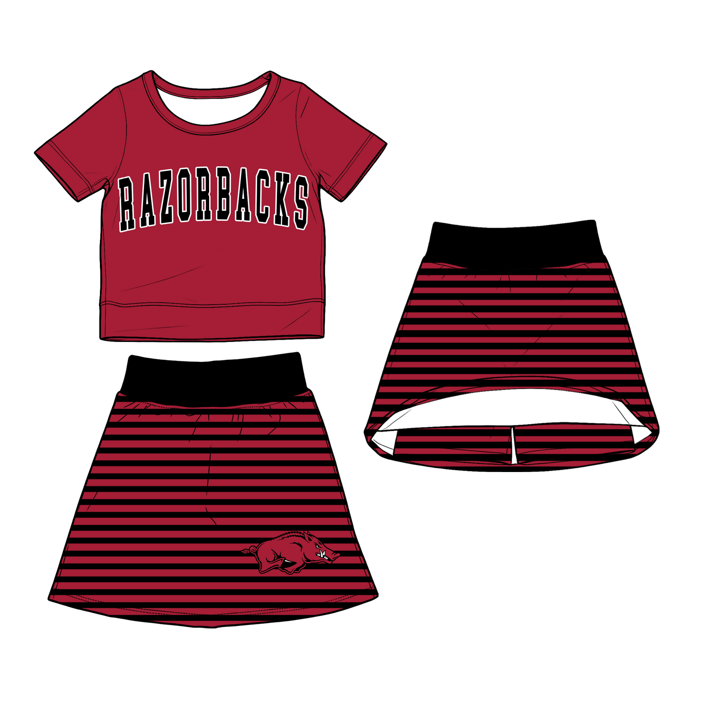custom moq 5 mix size XY062503 Baby Girls Cute Short Sleeve Top Striped Skirt  Outfit Set