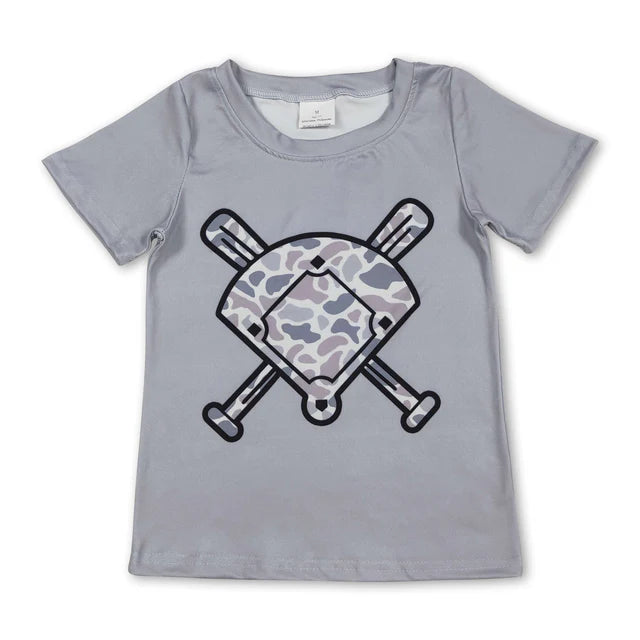 RTS NO MOQ Sibling Baby Boys Short Sleeve Camo Baseballs Team T-shirts Top