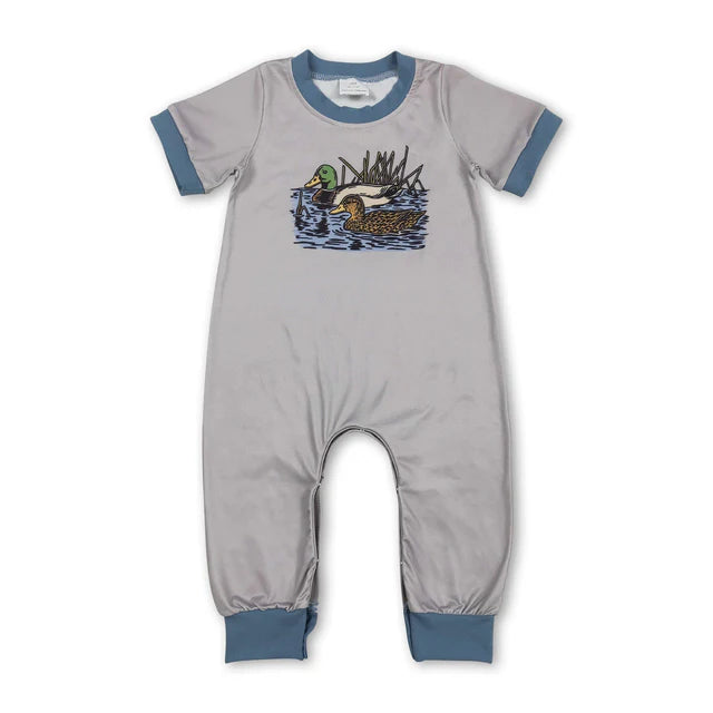 RTS NO MOQ Sibling Baby Boys Deer Fish Ducks Hunting Footie Rompers