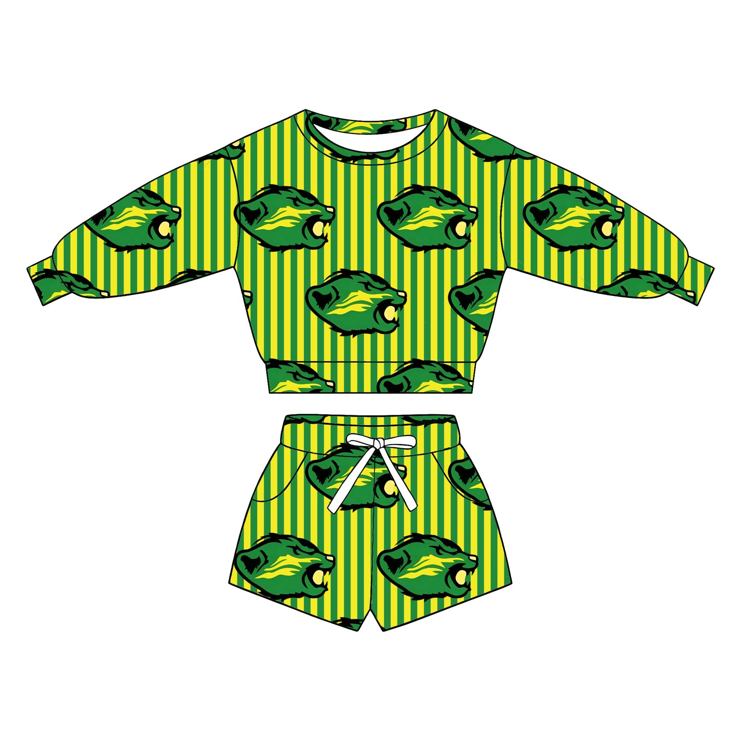 custom moq 5 mix size XY070105 Baby Kids Stripe Long Sleeve Crew Neck Top Drawstring Shorts Team Outfit Set