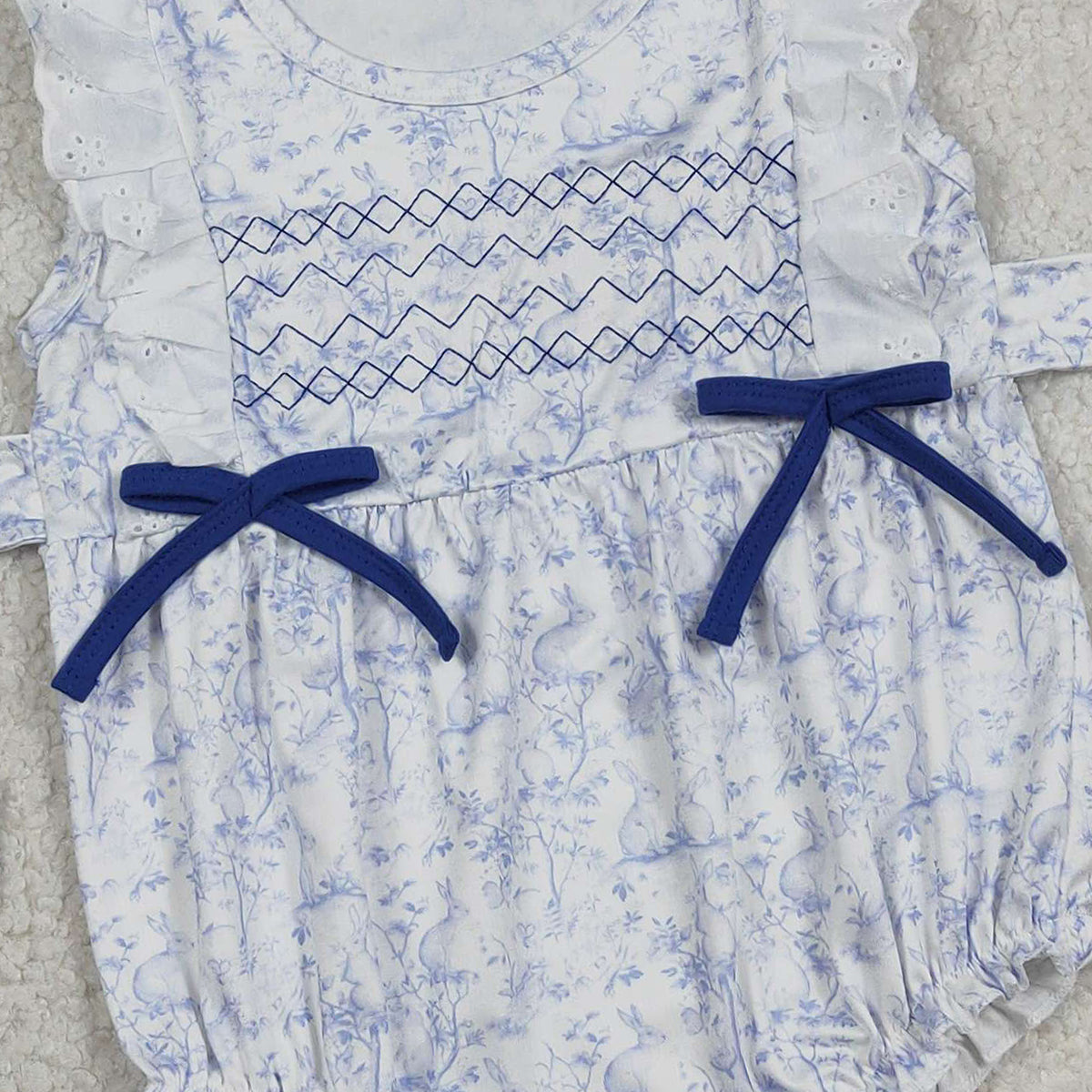 RTS NO MOQ SR3219 Embroidery Baby Girls Sleeveless Rompers with Rabbits Flowers Easter Ruffle Summer Outfit