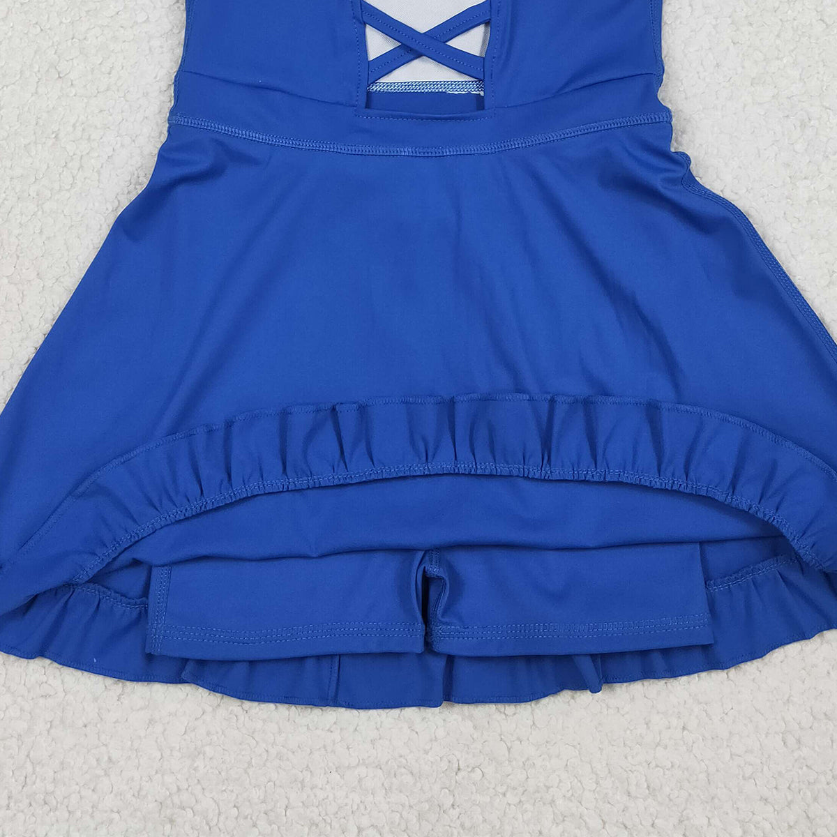 RTS NO MOQ S0551 Baby Girls Royal Blue Knit Knee-Length Active Wear Athletic Dresses