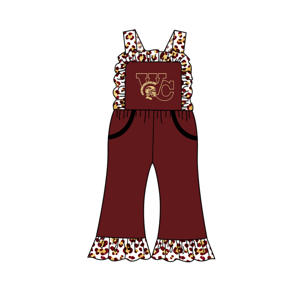custom moq 5 mix size XY072401 Baby Girls Leopard Team Print Strap Casual Jumpsuit