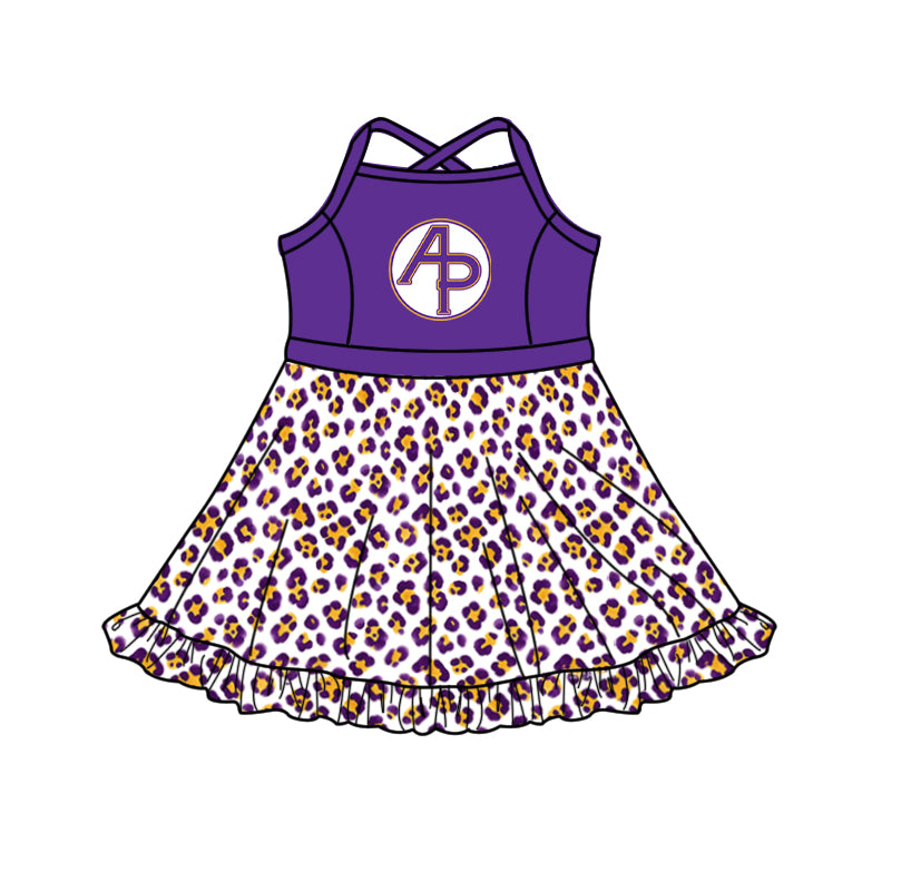 custom moq 5 mix size XY062905 Baby Girls Leopard Print Strap Activity Wear Knee Length Skort Yoga Dress