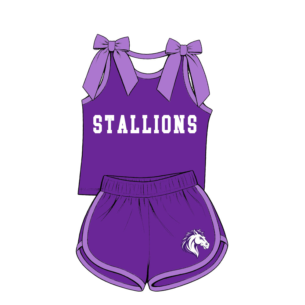 custom moq 5 mix size XY071805 Baby Girls Letter Printed Bow Sleeveless Top Shorts Summer Team Clothes Set