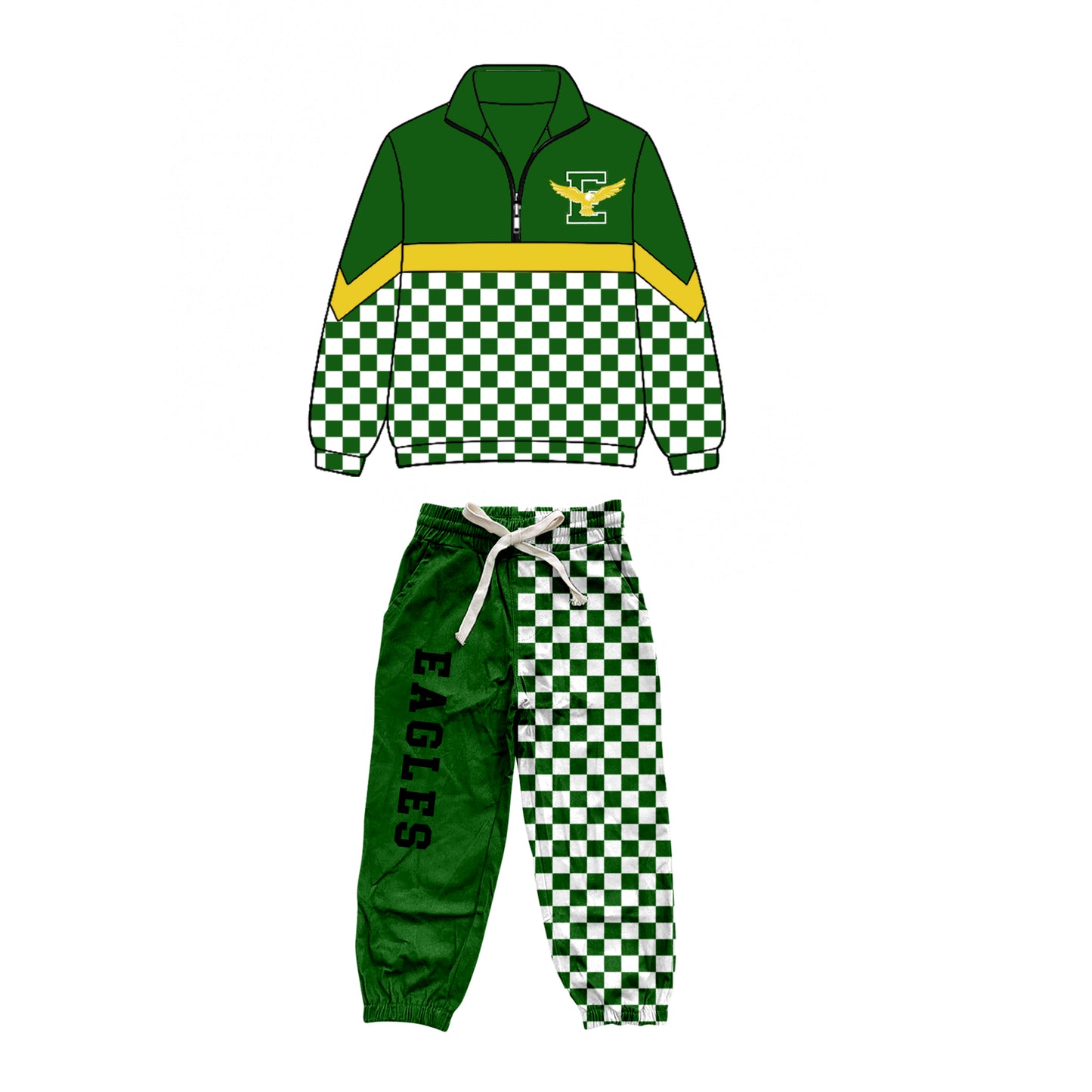 custom moq 5 mix size  XY072105 Baby Kids Checked Patchwork Zipper Long Sleeve Pullover Top Pants Team Clothes Set