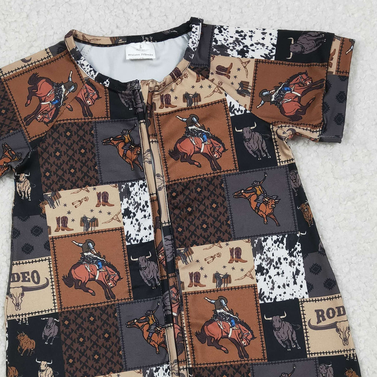 RTS NO MOQ SR3545 Baby Boys Western Zipper Rompers Horse Rodeos Aztec Checked Print Cute Baby Outfit