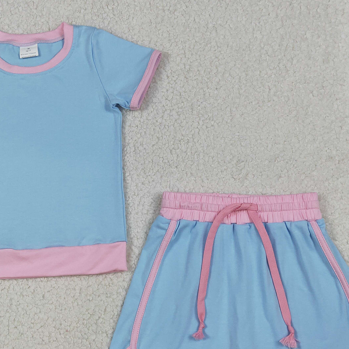 RTS NO MOQ GSD3671 Baby Girls Blue Cotton Short Sleeve Top Skirt Shorts Outfit Set