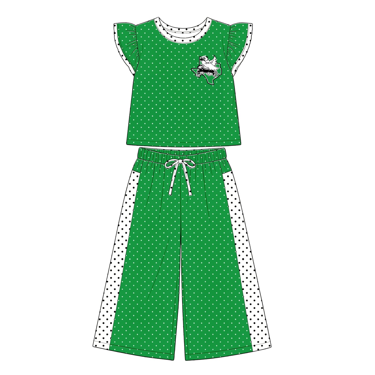 custom moq 5 mix size XY072005 Baby Girls Polka Dots Flutter Sleeve Top Bell Bottom Flare Pants Team Casual Set