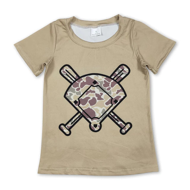 RTS NO MOQ Sibling Baby Boys Short Sleeve Camo Baseballs Team T-shirts Top
