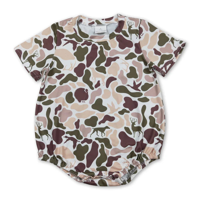 RTS NO MOQ Sibling Baby Boys Short Sleeves Southern Camo Rompers