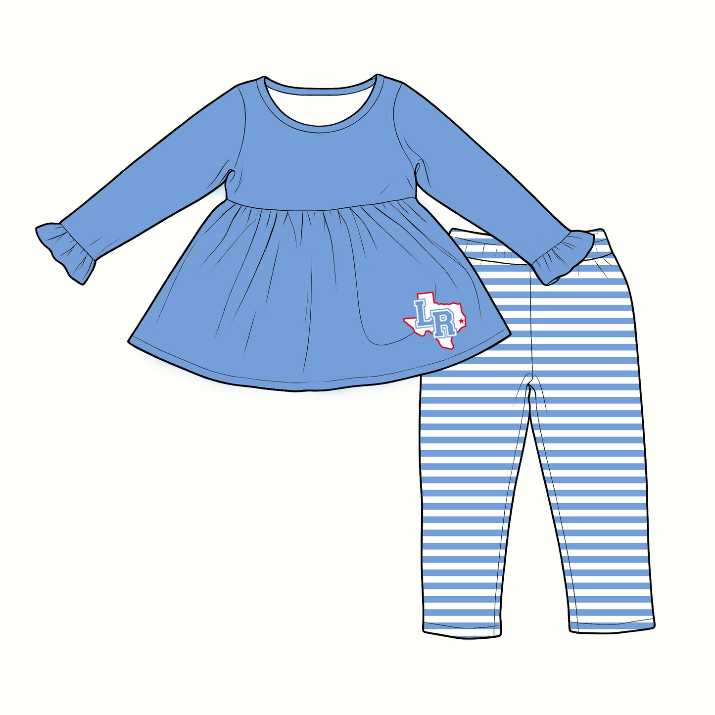 custom moq 5 mix size XY070305 Baby Kids Light Blue Top And Pants Daily Clothes Sets