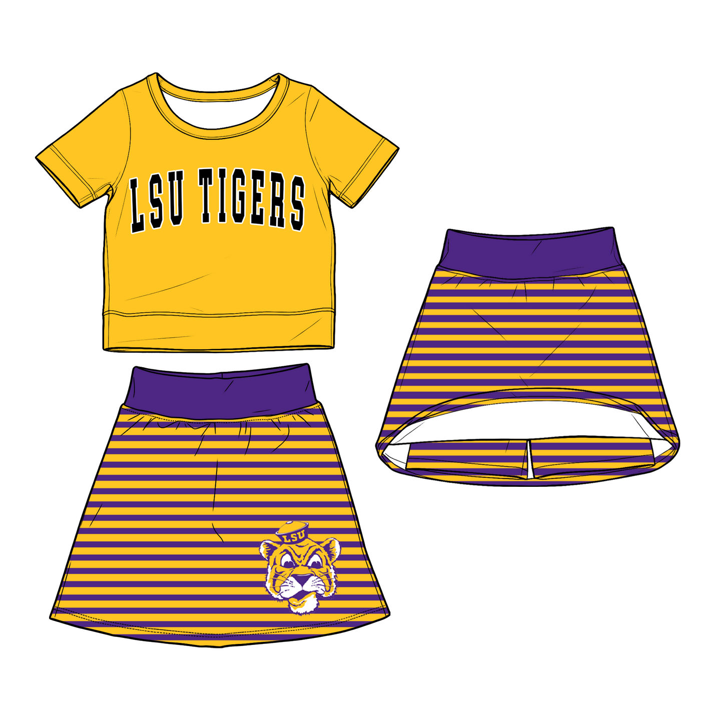 custom moq 5 mix size XY062503 Baby Girls Cute Short Sleeve Top Striped Skirt  Outfit Set
