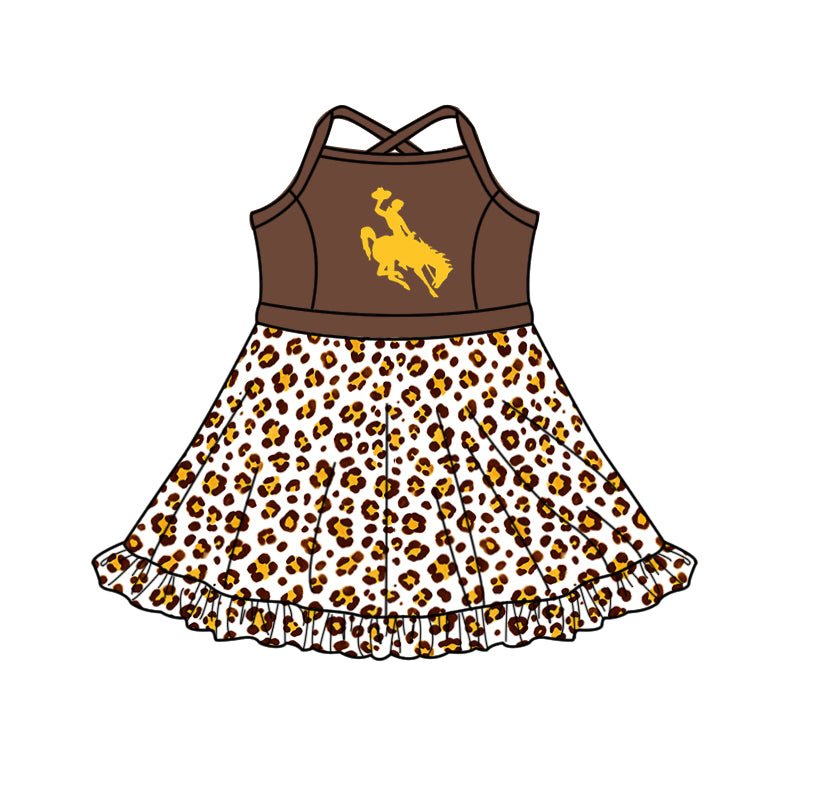 custom moq 5 mix size XY062905 Baby Girls Leopard Print Strap Activity Wear Knee Length Skort Yoga Dress