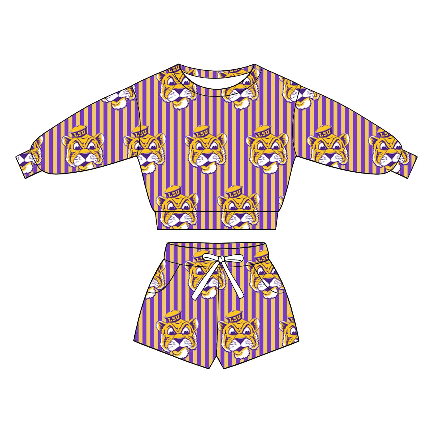 custom moq 5 mix size XY071405 Baby Kids Stripe Long Sleeve Top Drawstring Shorts Clothes Set