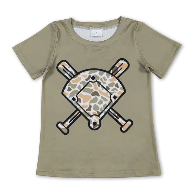 RTS NO MOQ Sibling Baby Boys Short Sleeve Camo Baseballs Team T-shirts Top