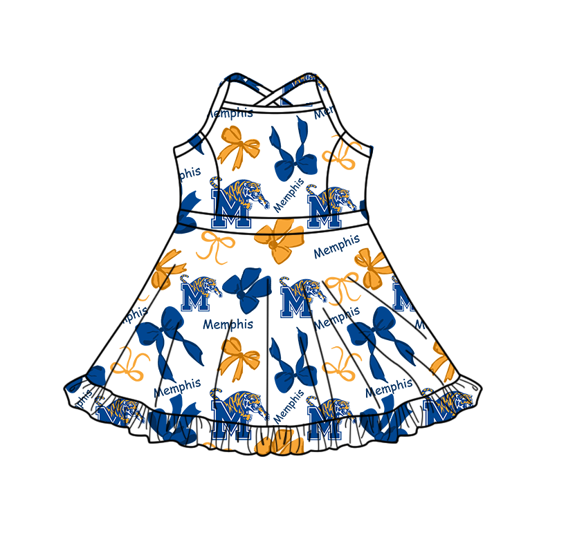 custom moq 5 mix size XY062605 Baby Girls Bows Print Strap Knee Length Skort Yoga Active Dress