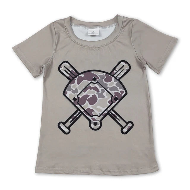 RTS NO MOQ Sibling Baby Boys Short Sleeve Camo Baseballs Team T-shirts Top