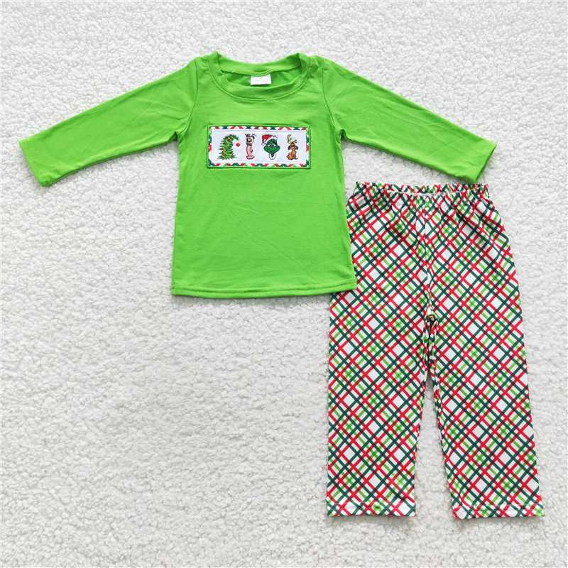 RTS NO MOQ（In Stock ) BLP0176 Embroidered Christmas long sleeve pants set