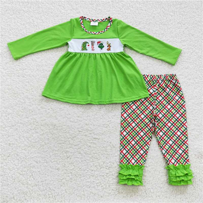 RTS NO MOQ（In Stock) GLP0441 Embroidered Christmas Long Sleeve Pants Set