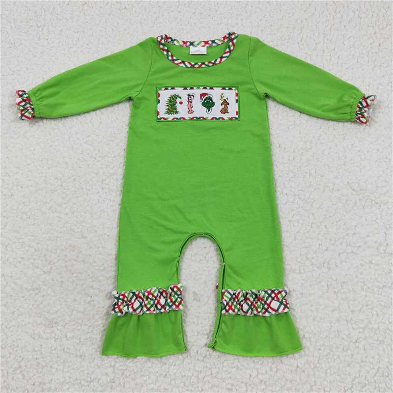 RTS NO MOQ（In Stock) LR0324 Embroidered Christmas long-sleeved jumpsuit