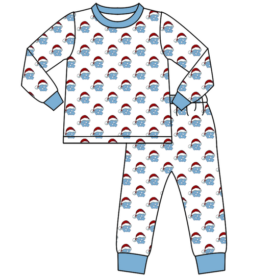 Custom moq 5 tat about 6-8 weeks  Christmas hat sky blue white team  boys  Pajama sets
