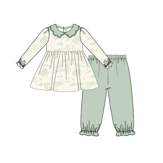 Custom moq 5 each style eta 6-7weeks baby girl clothes long sleeve pants set 2 and dress and rompers 2-25.8.15