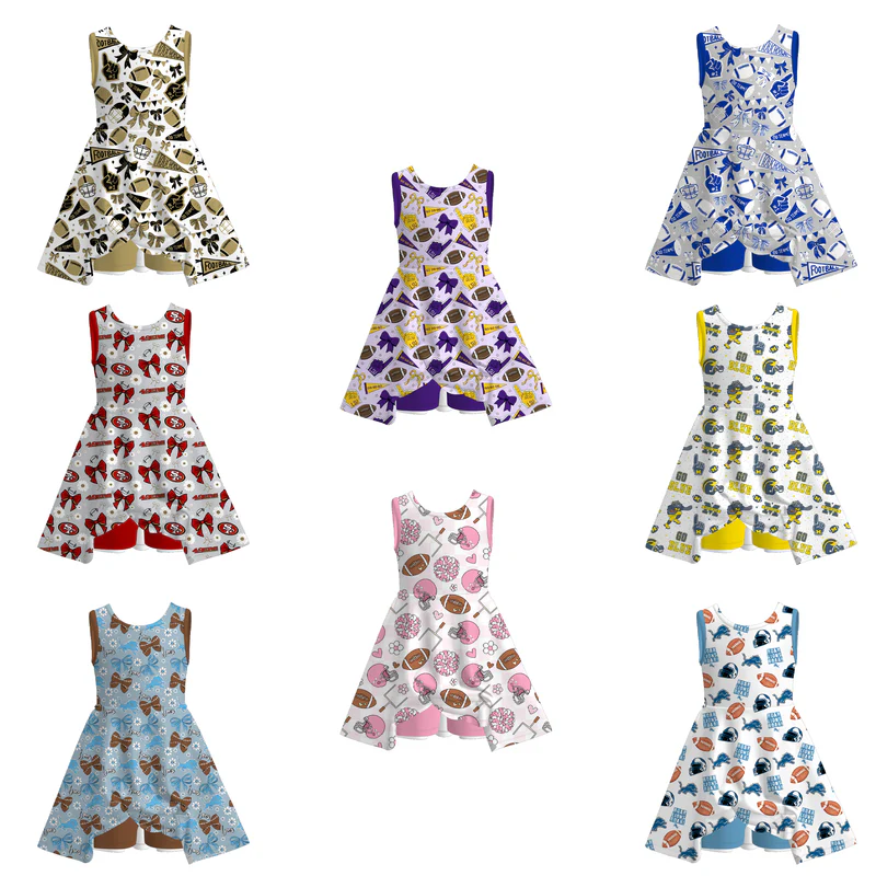 Custom moq 5 each style eta 6-7weeks milk silk baby girls summer team bow short sleeve dress