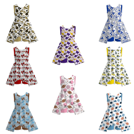 Custom moq 5 each style eta 6-7weeks milk silk baby girls summer team bow short sleeve dress