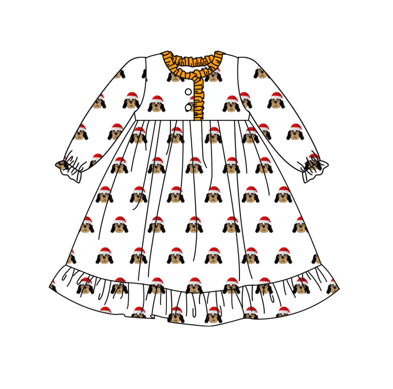 Deadline October 18 custom no moq  eta 6-7weeks White long-sleeved dress with puppy wearing Christmas hat
