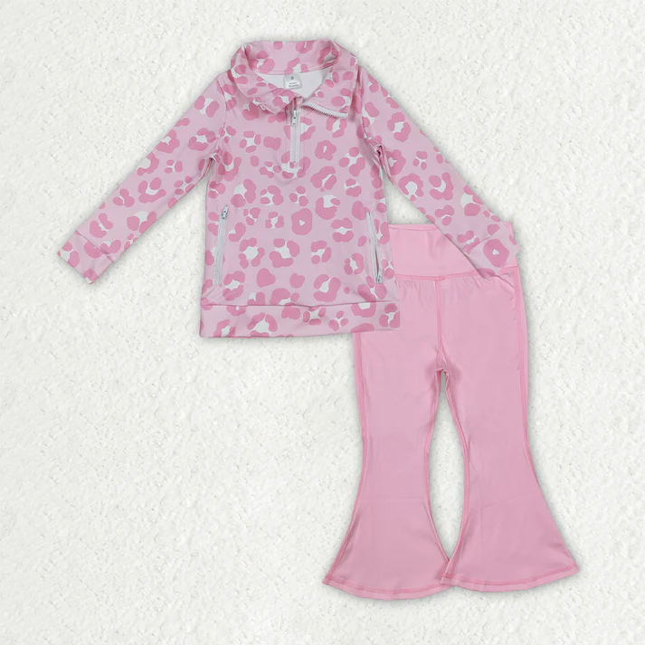 RTS NO MOQ Sibling Baby Girl clothes Yoga leopard floral Long Sleeve Trousers Sets