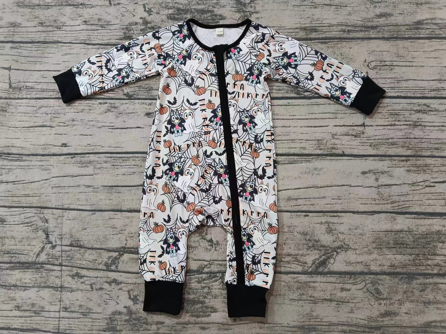 Custom moq 3 eta 6-7weeks  Halloween Spider Web-Dog-Ghost Print Black and White Long Zippered Messenger Clothes