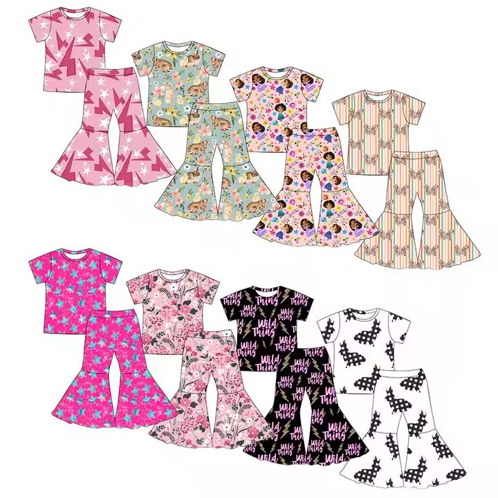 Custom moq 5 each style eta 6-7weeks baby girl clothes short sleeve pants set 8-25.8.7
