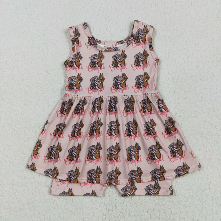 RTS NO MOQ Sibling baby girl clothes western riding sleeveless jumpsuits