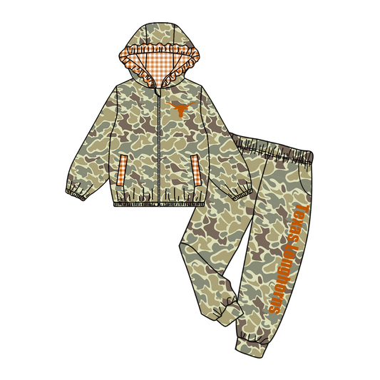 Custom moq 8 mix size eta 6-8weeks milk silk summer team camouflage baby girl clothes hooded long sleeve pants sets-25.9.18