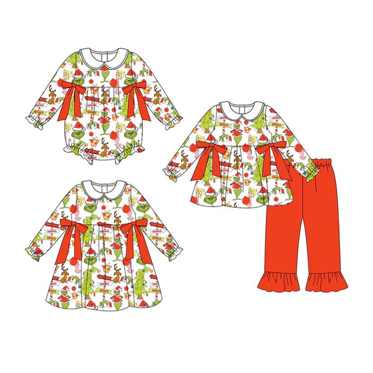 Custom moq 5 each style eta 6-7weeks baby girl clothes Christmas long sleeve pants sets and romper and dress -25.8.9
