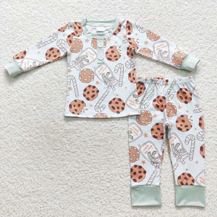 RTS NO MOQ Girls Boys Christmas Cookie Candy Rompers Pajamas Clothes Sets