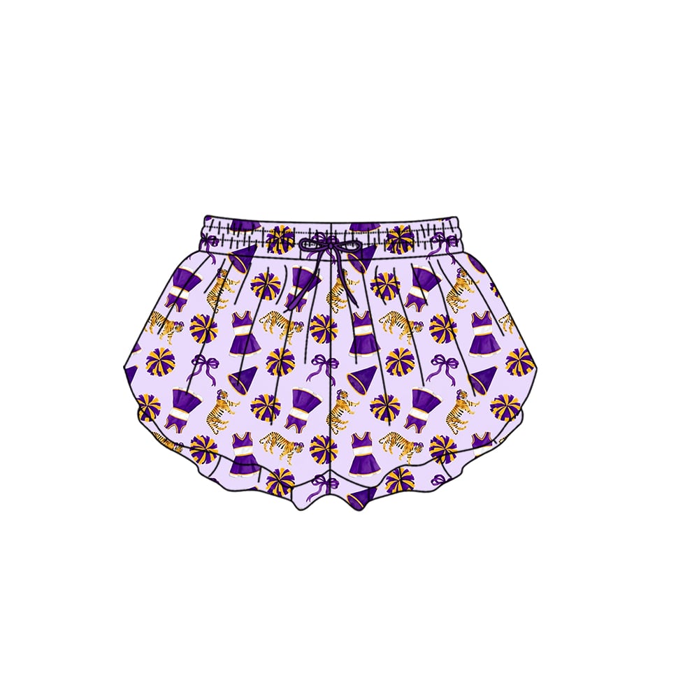 custom moq 5 mix size ATL062504 Baby Girls Purple Team Bow Print Bummie Sets Girls Athletic Wear