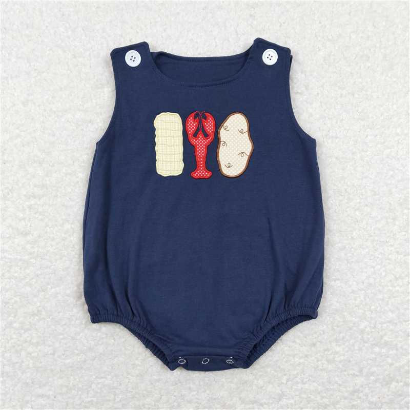RTS NO MOQ Embroidery crayfish short-sleeved shorts suit & short-sleeved sets and romper