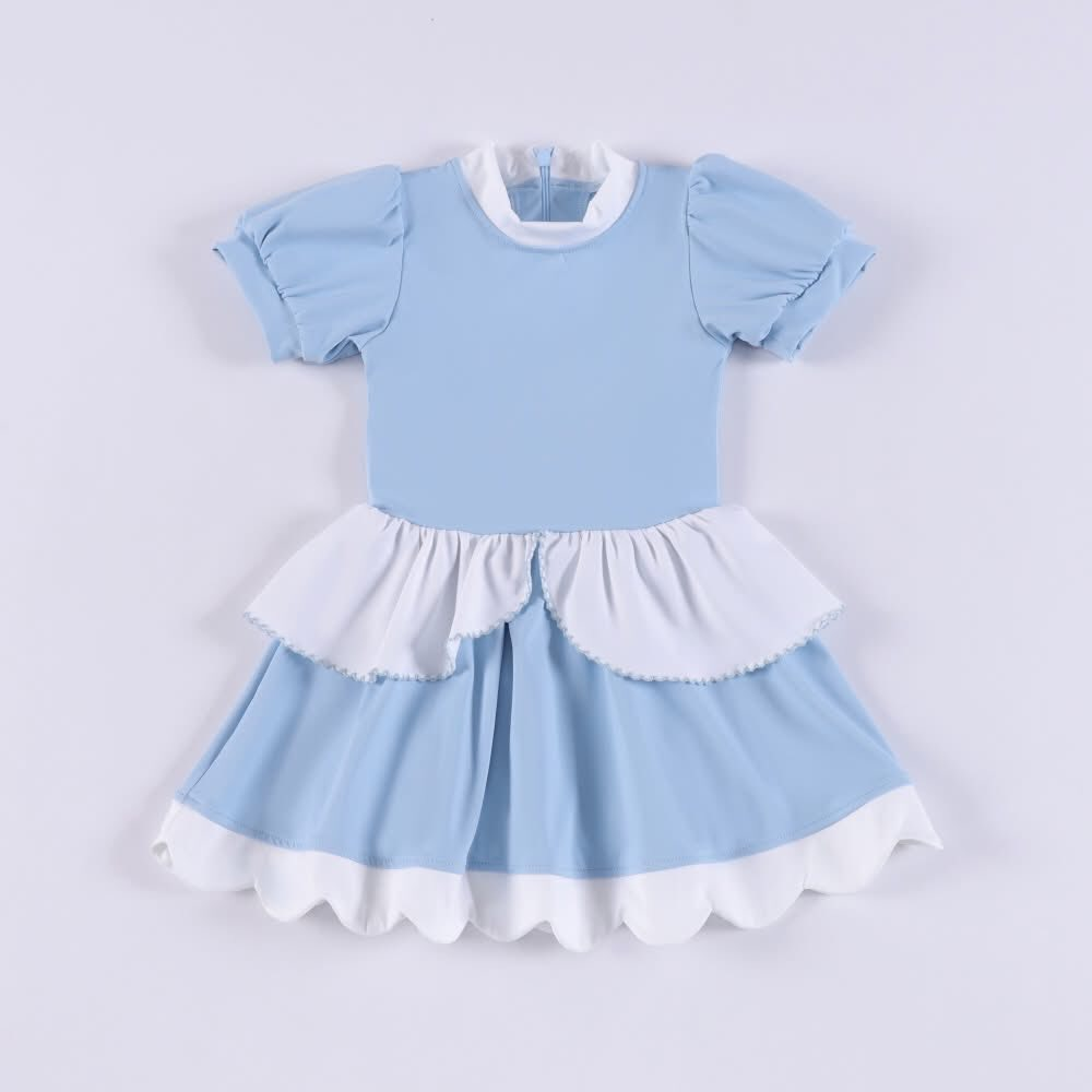 Custom moq 8 each style eta 6-7weeks baby girl clothes blue short sleeve dress-25.9.16