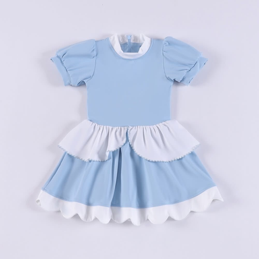 Custom moq 8 each style eta 6-7weeks baby girl clothes blue short sleeve dress-25.9.16