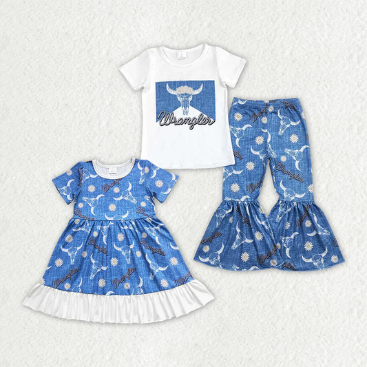 RTS NO MOQ Western cow head short-sleeved dress and short-sleeved pants set