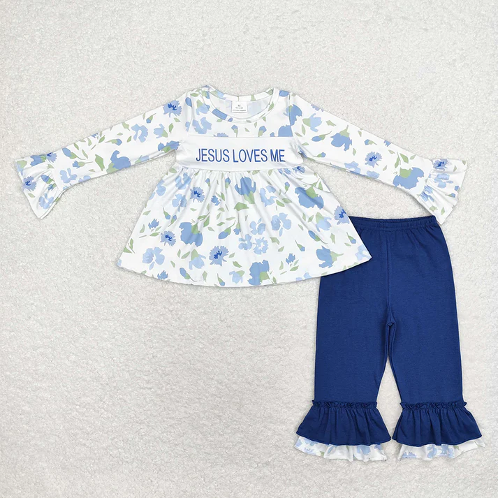 RTS NO MOQ Baby Girls Boys Jesus Loves Me Rompers Flowers Clothes Sets