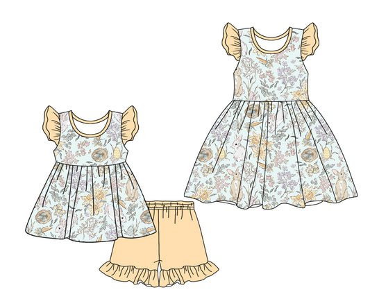 25.10.10 custom each style moq 5 eta 6-8week Sibling Sister floral baby girl short sleeve shorts sets and dress match design