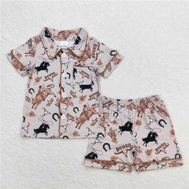 Baby Kids western cowboy bullfighting Summer Embroidery Sibling Rompers Clothes Set