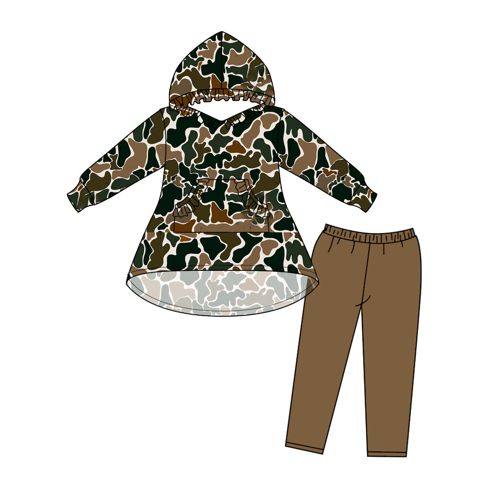 7.9 custom each style moq 5eta 4-6week camouflage green hooded long sleeve pants baby girls sets