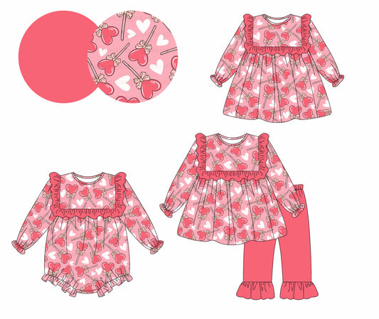 25.9.3 custom each style moq 5eta 4-6week Sibling Sisters bow love baby girl long sleeve pants sets and dress and rompers match family design