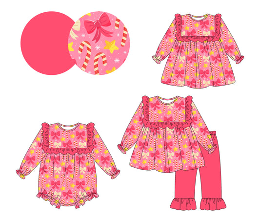 25.6.16 custom each style moq 5eta 4-6week Sibling Sisters Christmas bow baby girl long sleeve pants sets and dress and rompers match family design