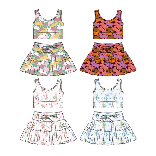 26.1.7 custom each style moq 5 eta 6-8week Sibling Sisters baby girl clothes short sleeve skirts sets 4 match family design