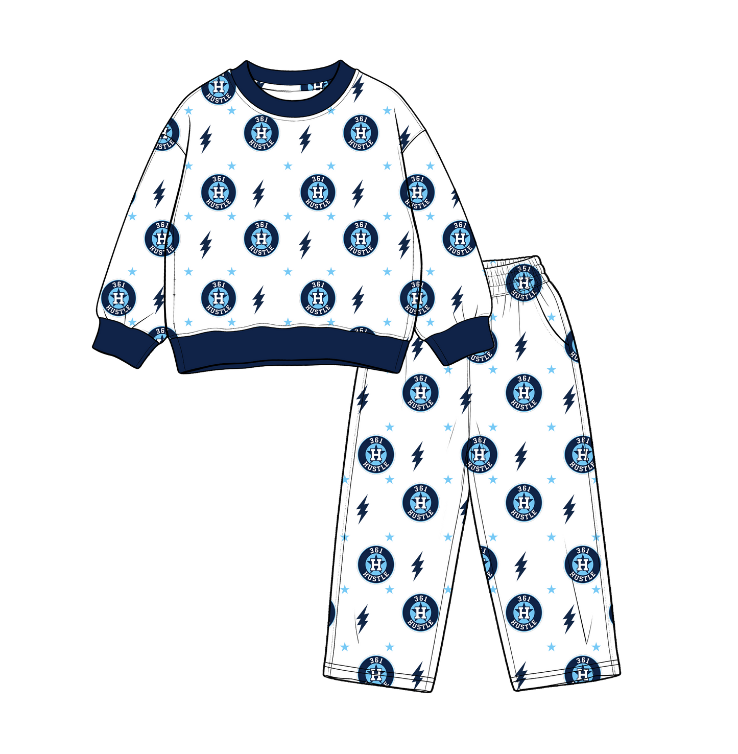 custom moq 5 mix size MSD071009 Baby Kids White Printed Long Sleeve Tops Pants Team Casual Clothes Set